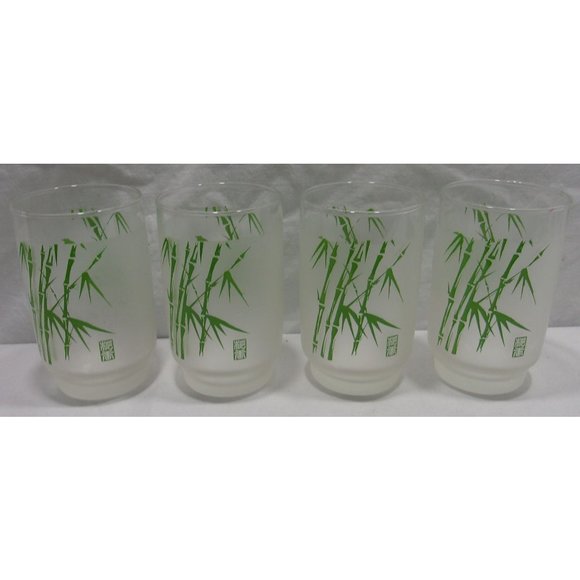 4 Vtg Frosted Bamboo Juice/Milk Tumbler Tapered Bottom Glasses 4" - Picture 1 of 9